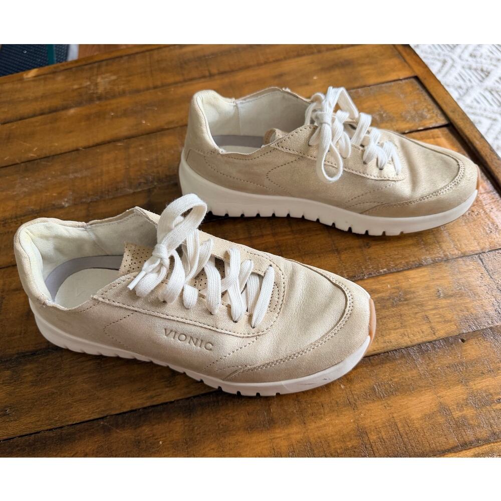 Vionic Uptown Gold Shimmer Leather Platform Sneakers Women's Size 8 Orthotic